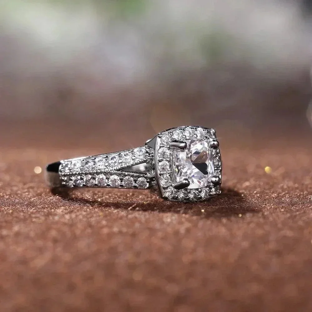 ▶NEW LUXURY 14K WHITE GOLD SQUARE GEM DIAMOND ENGAGEMENT RING FOR WOMEN, K774 - Picture 5 of 6